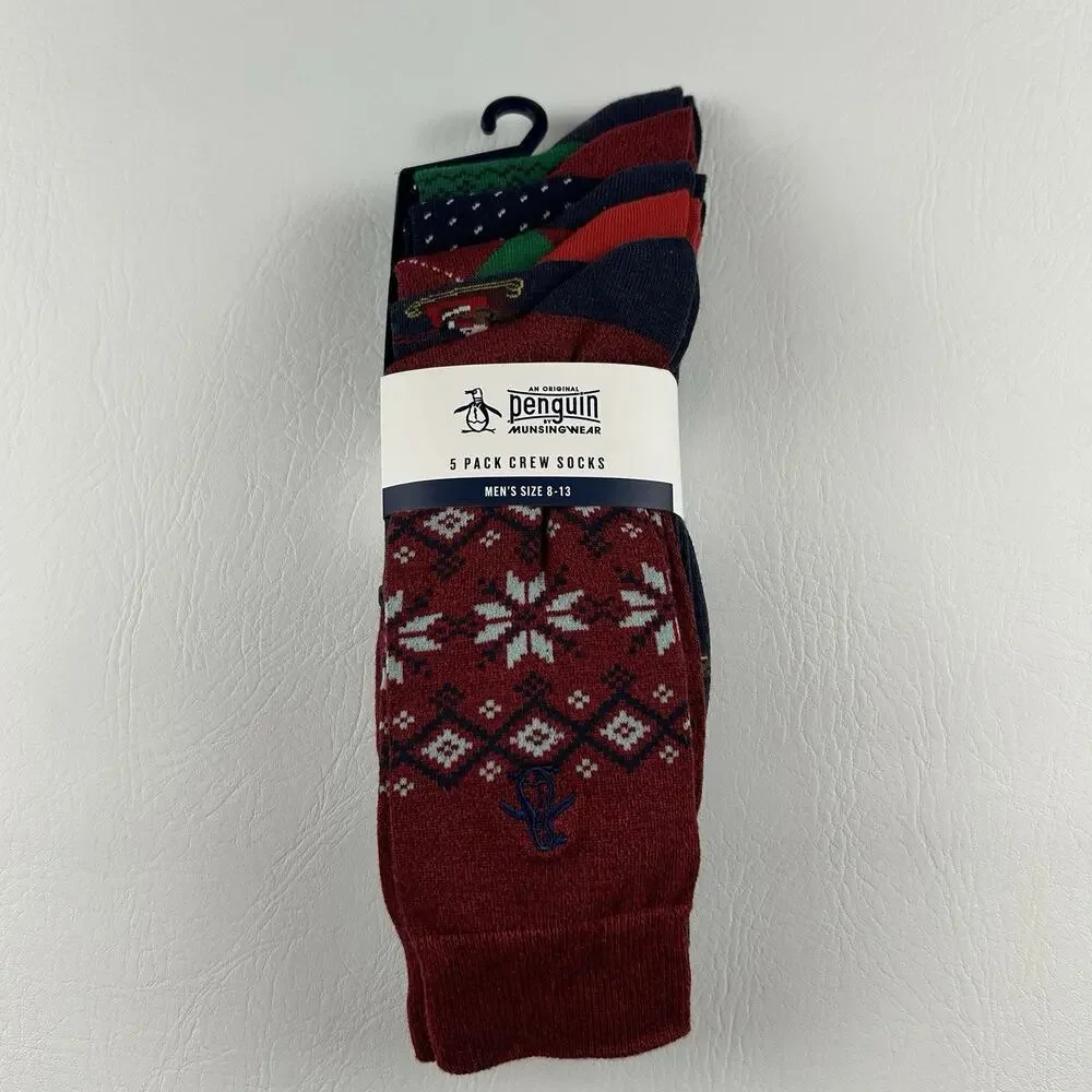 Original Penguin Men’s 5 Pair Crew Socks Christmas Gift Set 8-13